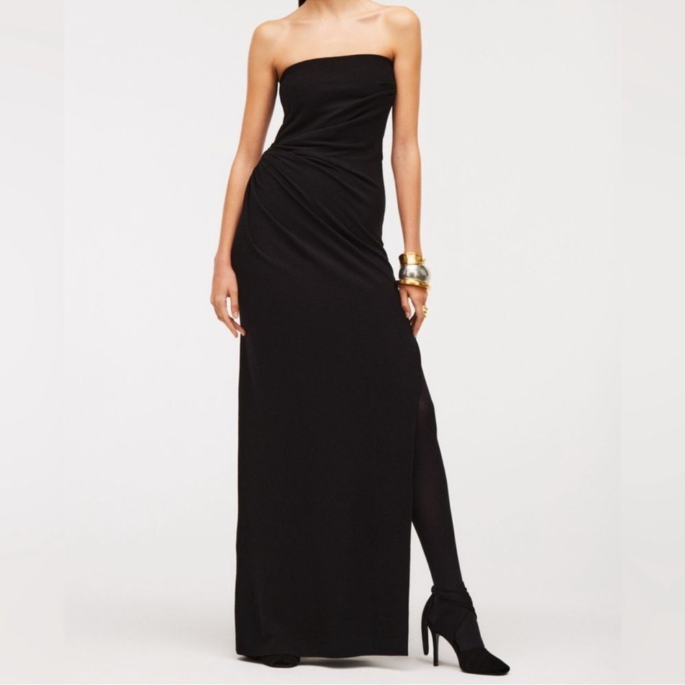 Zara DRAPED WOOL BLEND Maxi Dress LIMITED EDITION Black Strapless size XS NWT
